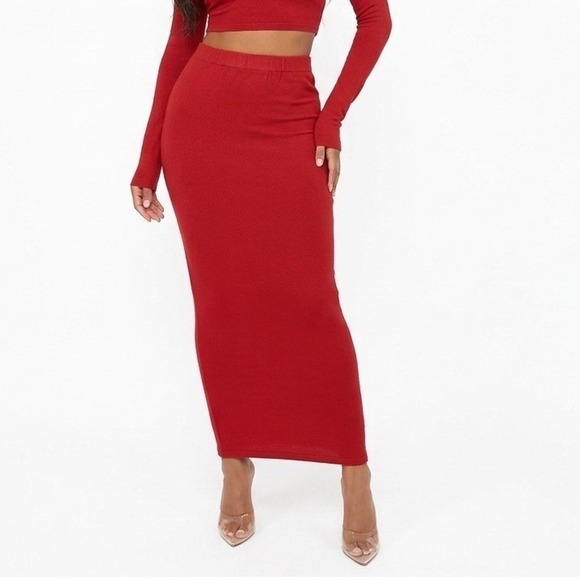 naked wardrobe Dresses & Skirts - Naked Wardrobe Womens Red High Waisted Bodycon Maxi Skirt Medium